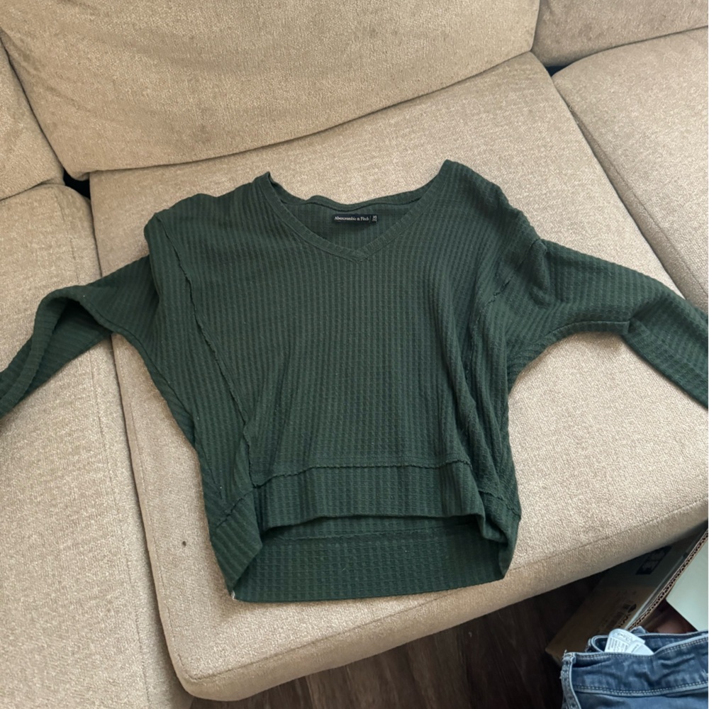 Abercrombie & Fitch Green Ribbed Fitted Sweatshirt